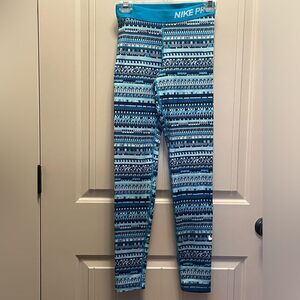 NIKE PRO Leggings BODY PANTS warm patterned Small Blue Teal Great condition